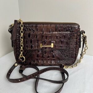 Brahmin Melbourne Dark Brown Croc Embossed Chain Crossbody Bag